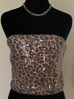 Strapless Sequin Leopard Print Tube Top